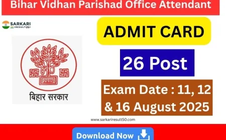 Bihar Vidhan Parishad Office Attendant Admit Card 2025 (26 Posts)