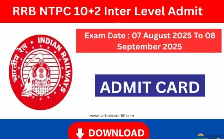 RRB NTPC 10+2 Inter Level Admit Card / Exam City Details 2025