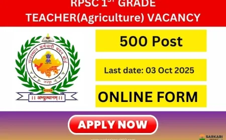 RPSC 1st Grade Teacher (Agriculture) Recruitment 2025 | Apply Online for 500 Posts