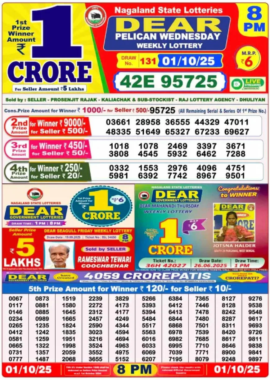 Today Lottery Sambad 8 PM Result 1 October 2025 | Sarkari Lottery Result Night Draw