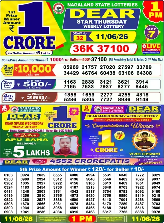 Lottery Sambad 1PM Result Today 11 June 2026
