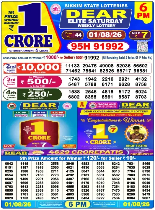 Lottery Sambad 6PM Result Today 01 August 2026